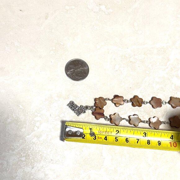 Caramel Mother of Pearl Flower Beaded Short Necklace+Cat Person PawPrint Pendant - Picture 12 of 13